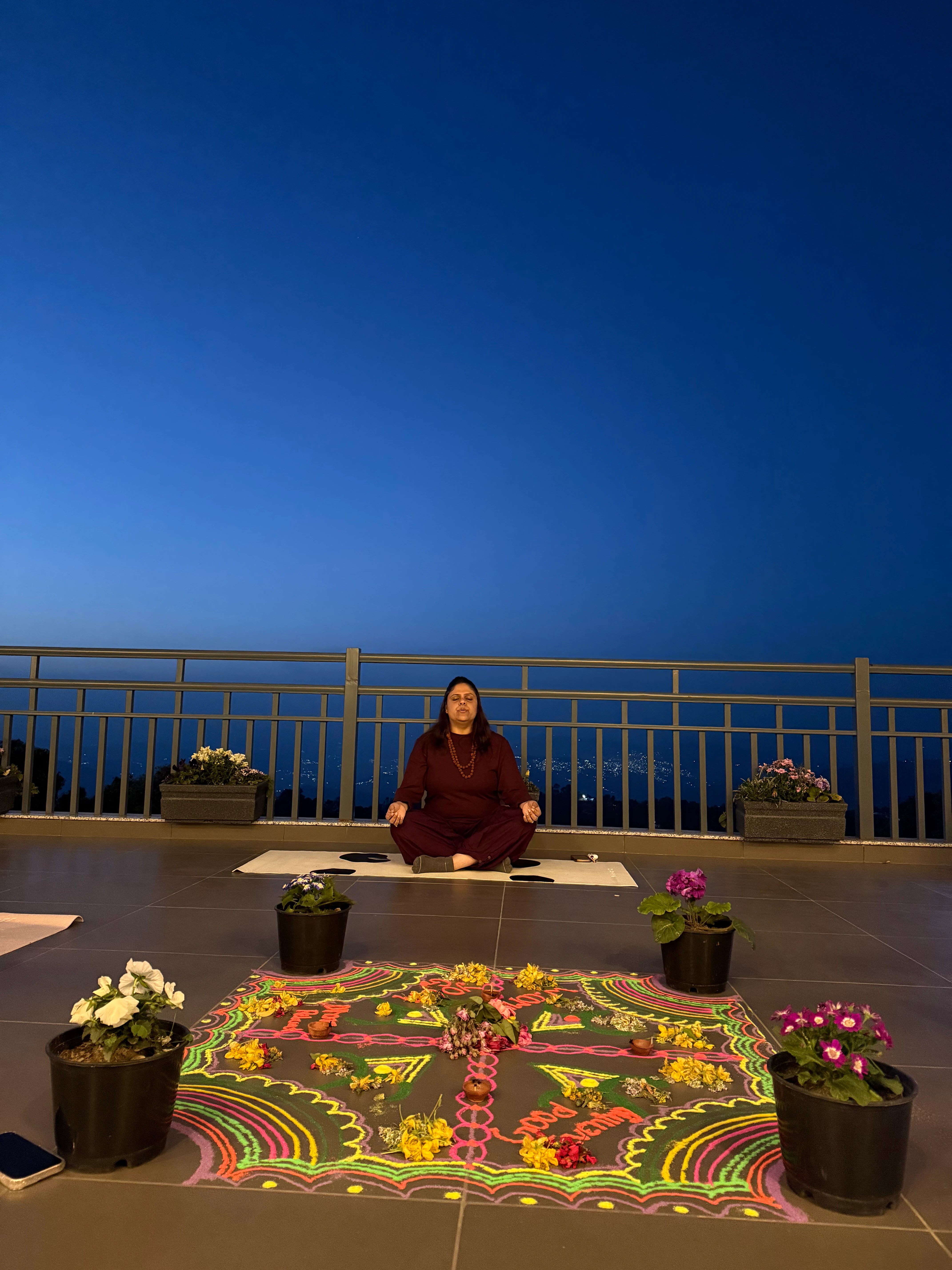 A meditation teaching space prepared for practice